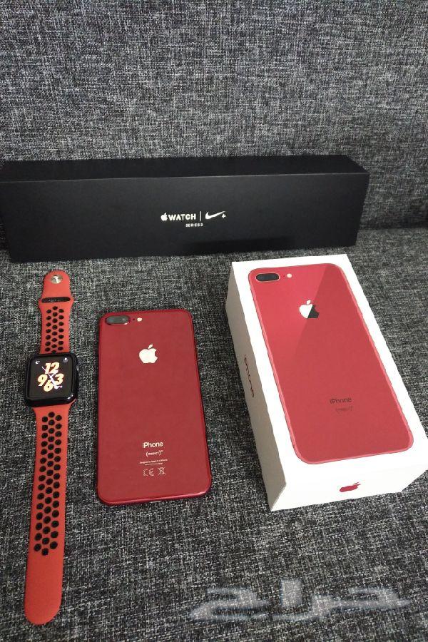 للبيع ايفون 8 بلس آحمر 64 ساعه ابل 3 نايك
