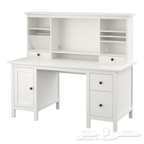 مكتب إيكيا مع رف علوي خشب صلب Hemnes