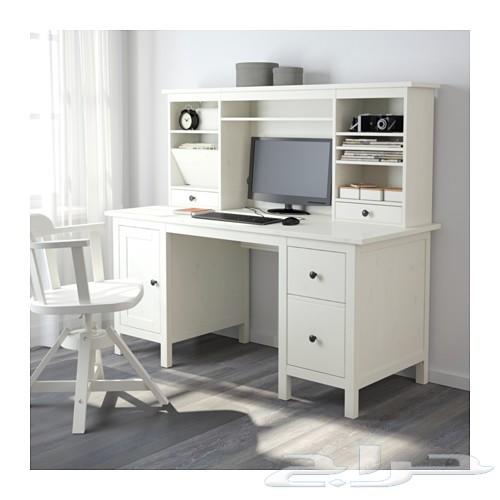 مكتب إيكيا مع رف علوي خشب صلب Hemnes