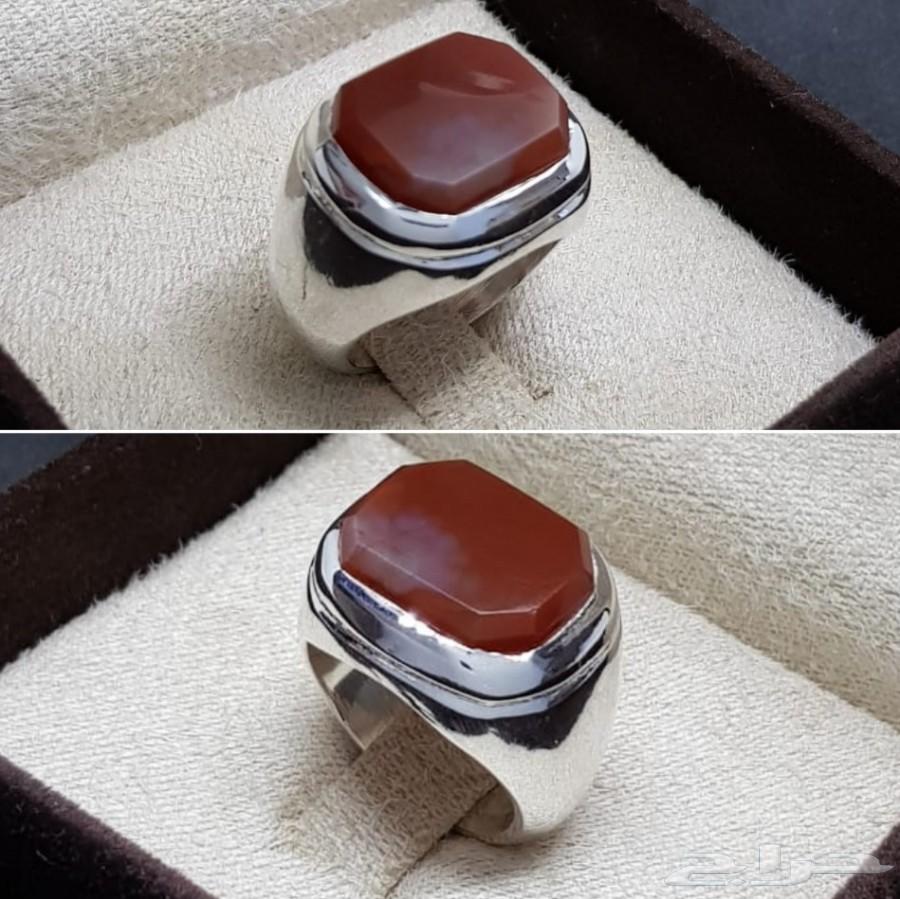خاتم فضه ملكي فخم جدا بفص عقيق كبدي فاخر