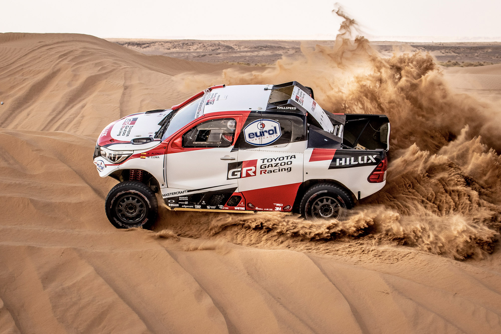 Fernando Alonso in the Toyota Hilux