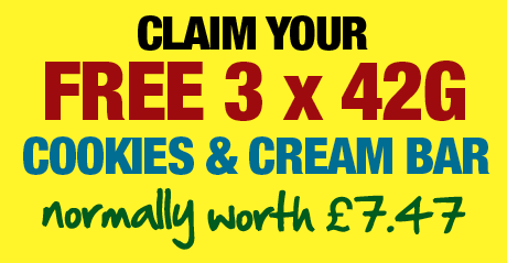 Claim Your FREE 3 x 42g Cookies & Cream Bar