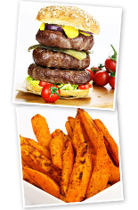 Extra lean burger and Sweet potato fries