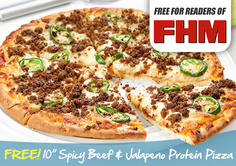 Claim your FREE 10 Inch Spicy Beef & Jalapeno Protein Pizza