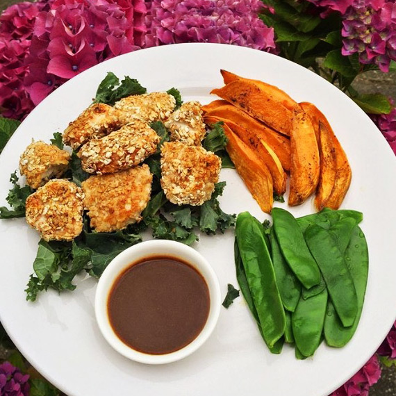 Popcorn Chicken with Sweet Potato Fries