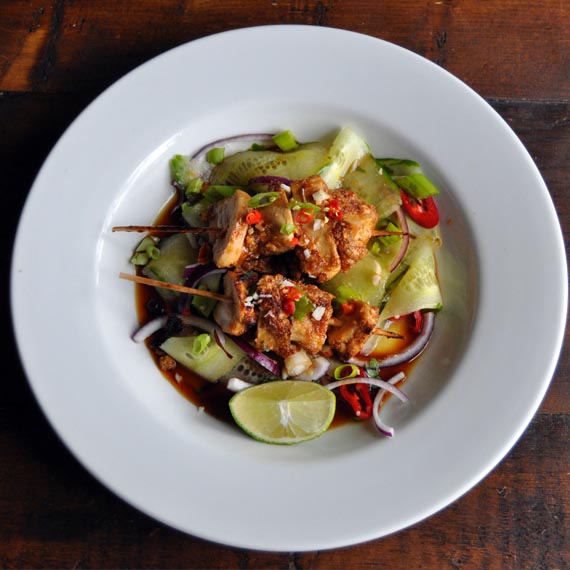 Spicy Satay Chicken Skewers with Salad