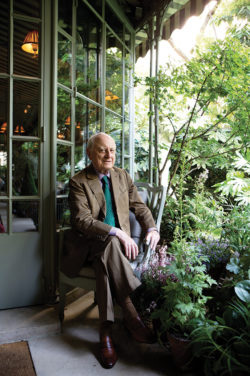 Pierre Bergé in his garden, Rue Bonaparte, Paris, 2015., © Eric Jansen