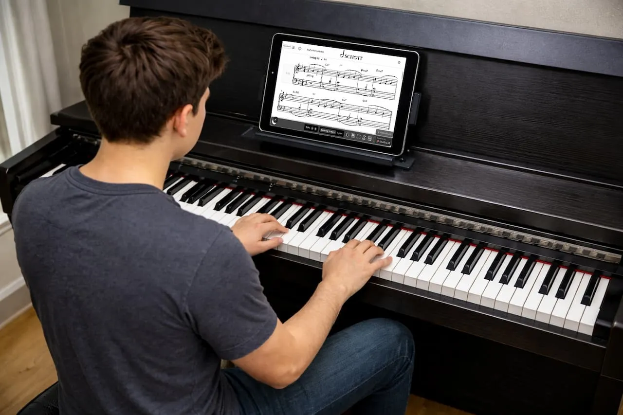 A MusicGurus lesson playing in the browser