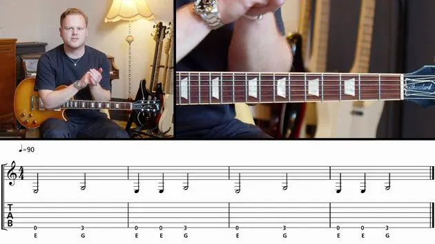 Riff combining half notes & quarter notes
