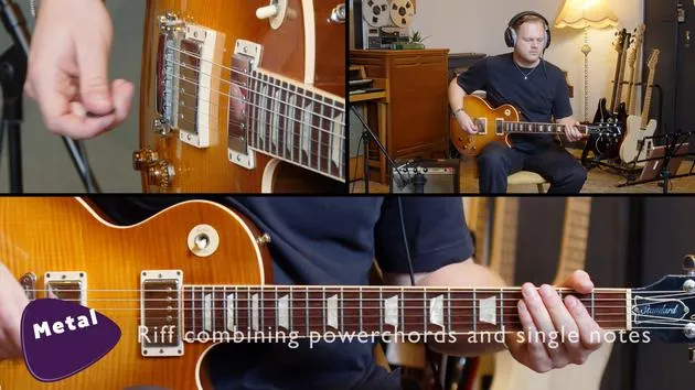 Riff combinant power chords et notes seules (interprétation)