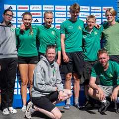 Sm square gruppbild  sik friidrott  fr n v nster st ende  sofia derersiewicz  ida moodysson  ellinor wendel haak  tim franc  kasper langevoort  filip wincent  sittande fr n v nster karin deresiewicz och erik bowallius