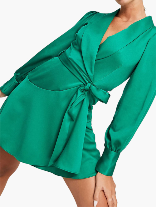MyRunway | Shop Closet London Emerald Green Long Sleeve Wrap Dress
