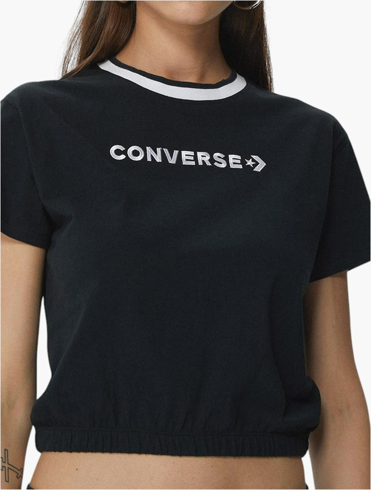 MyRunway | Shop Converse Black Wordmark Crop Top for Women from