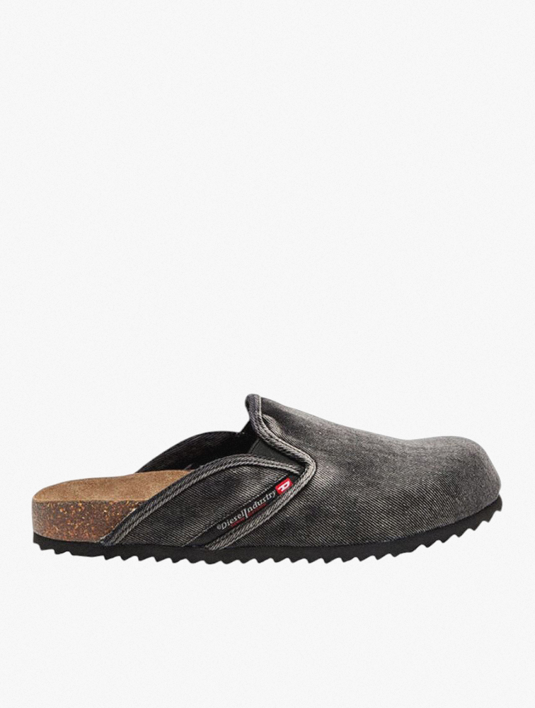 MyRunway | Shop Diesel Charcoal D-Woodstock Denim Slip-On Sandals