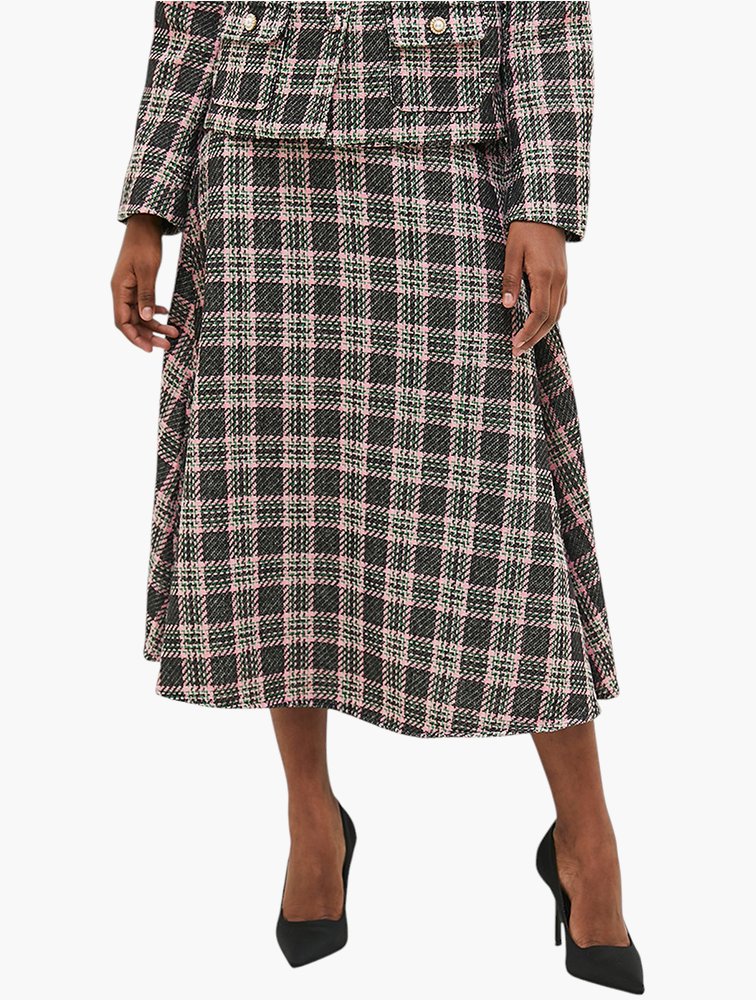 MyRunway | Shop edit Pink Check Co-Ord Tweed Midi Skirt for Women