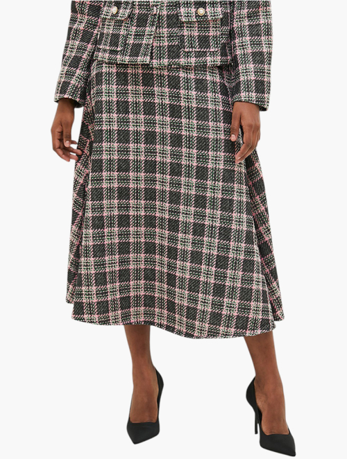 MyRunway | Shop edit Pink Check Co-Ord Tweed Midi Skirt for Women
