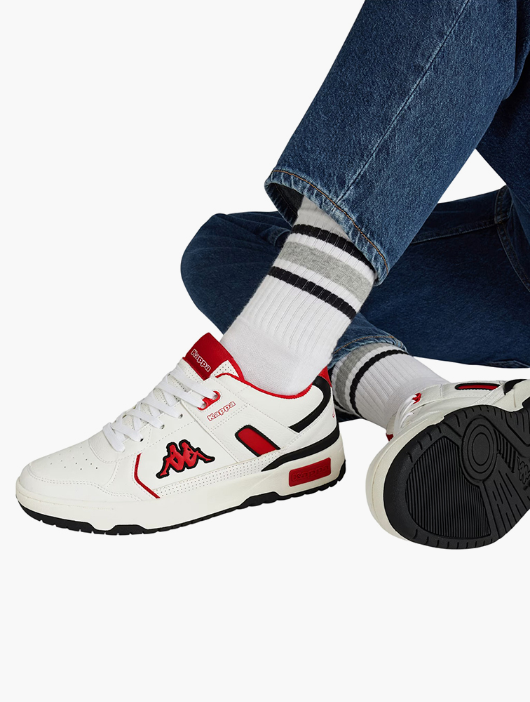 MyRunway | Shop KAPPA White & Red Sedley Lace-Up Sneakers for Men