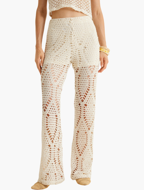 最終値下げ　liilu crochet pants 4y MyRunway | Shop Daily Finery Ecru Wide Leg Crochet Trousers for