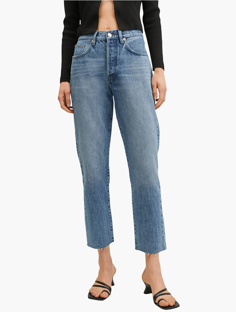 Shop Mango Medium Blue Havana Mid Rise Jeans for MyRunway