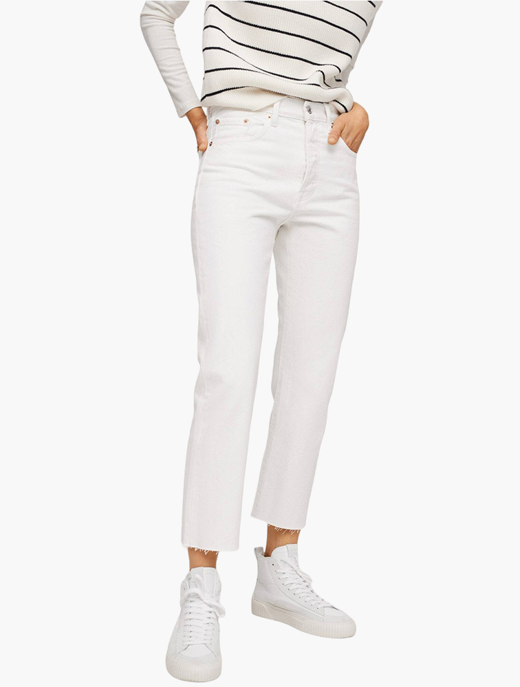 MyRunway Shop Mango White Havana Cropped Straight Jeans for