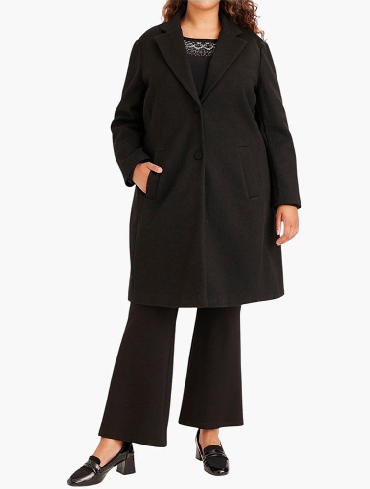 MyRunway | Shop MILADYS Black Longline Melton Coat for Women from