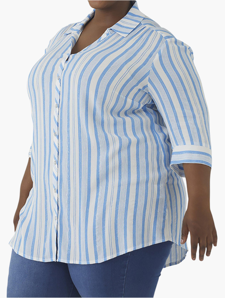 MyRunway | Shop MILADYS Blue Multi Stripe Short Sleeve Shirt for