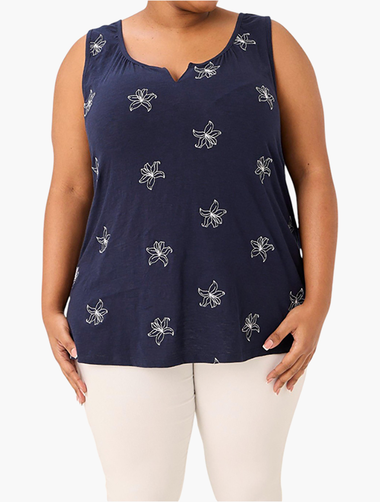 MyRunway | Shop MILADYS Navy Blue Embroidered Tank Top for Women