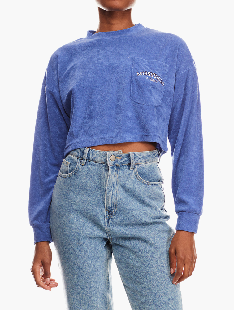 Oversized Sweatshirt Missguided Crewneck Crew Neck Missguided Blue