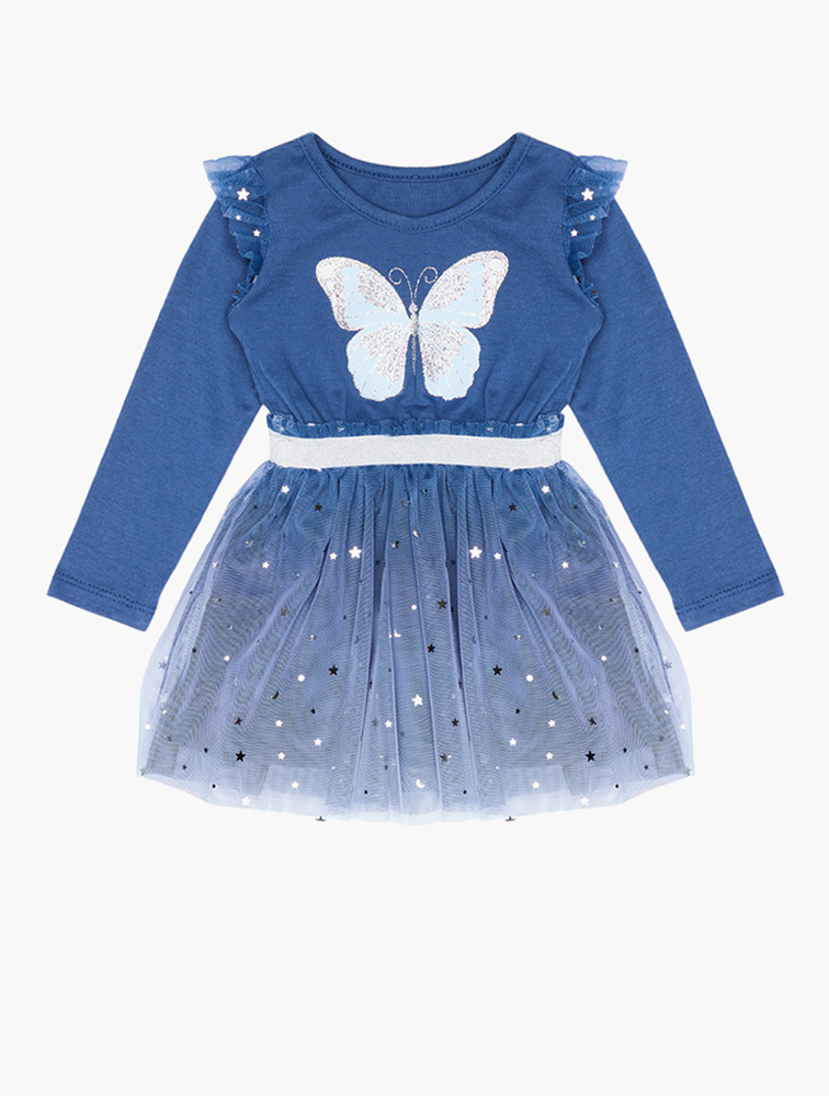 MyRunway | Shop Pick 'n Pay Clothing Blue Youth Girls Long Sleeve Mesh  Butterfly Dress for Kids from MyRunway.co.za