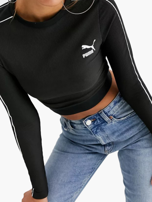 Shop PUMA Black Classics Rib Long Sleeve Crop Top for Women from  MyRunway.co.za - MyRunway