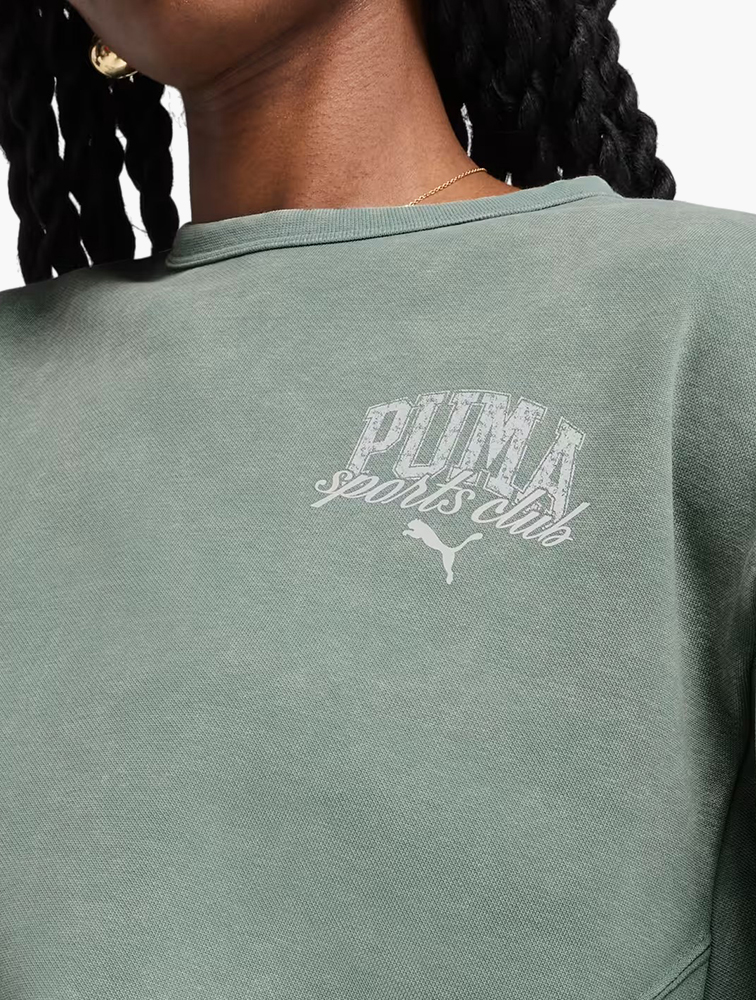 MyRunway | Shop PUMA Green Moon Class Comfort Washed Crew Fleece