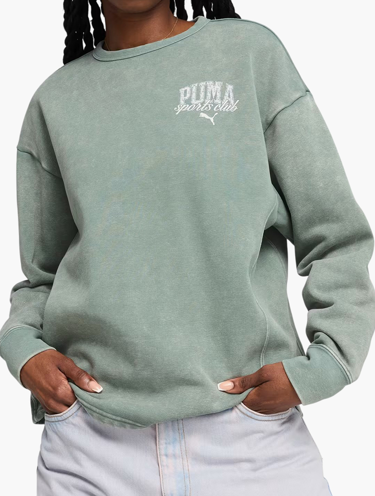 MyRunway | Shop PUMA Green Moon Class Comfort Washed Crew Fleece