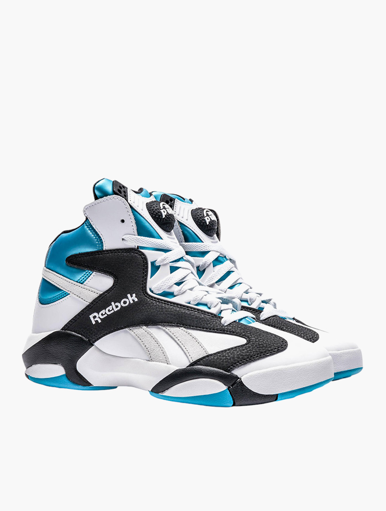 MyRunway | Shop Reebok White-Black & Azure Shaq Attaq Sneakers for