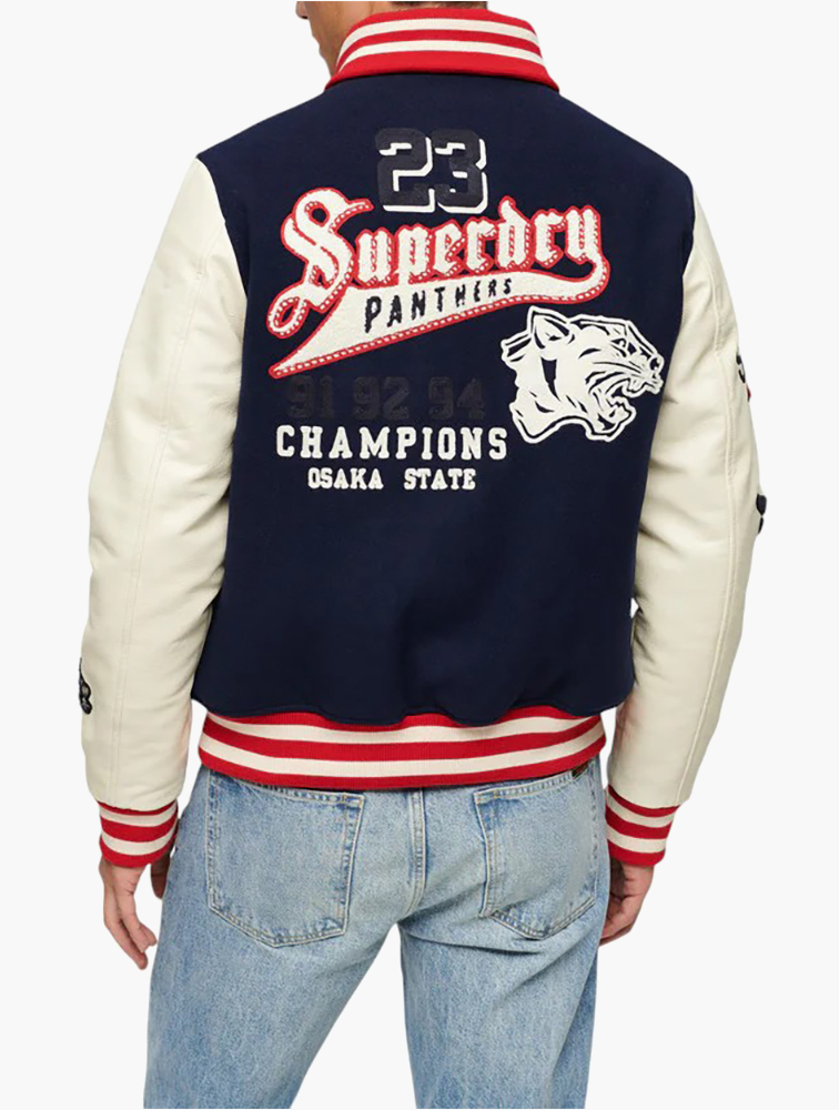 MyRunway | Shop Superdry Atlantic Navy College Varsity Patched