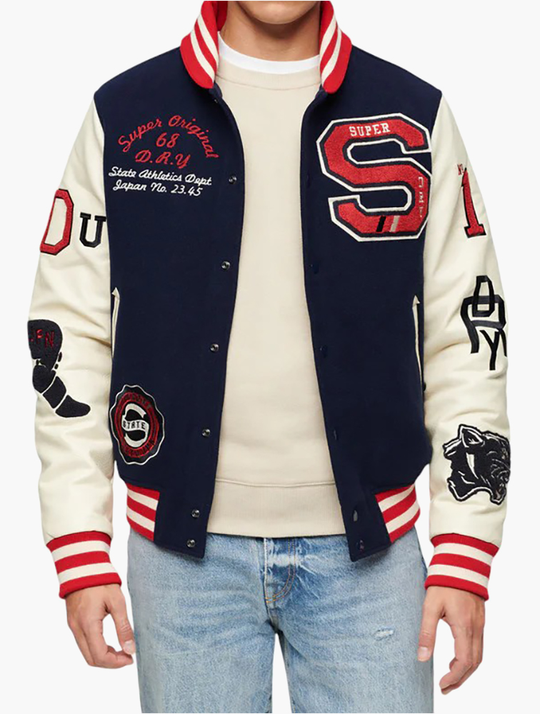 極美品　ADEAM　Varsity Jacket　42595　ネイビー　S Buy Superdry Blue/White College Varsity Patched Bomber Jacket from
