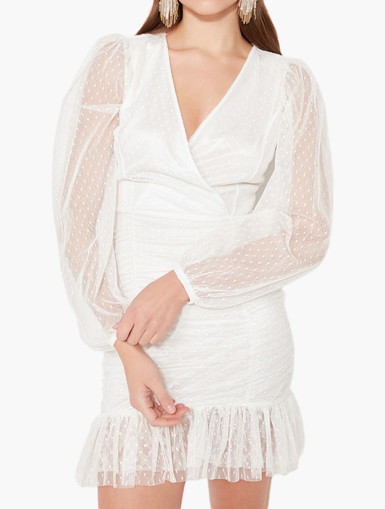 MyRunway | Shop Trendyol Long Balloon Sleeve Mini Dress - White