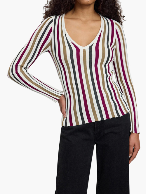 MyRunway | Shop Trendyol Ecru V-Neck Color Block Slim Knit Sweater