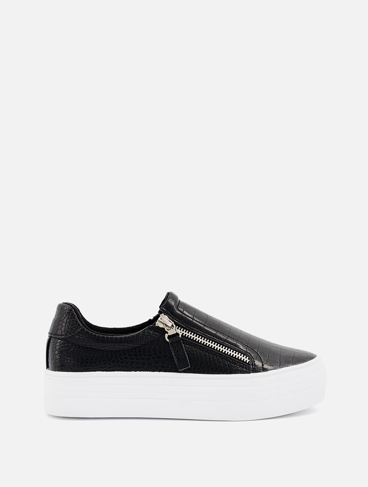 MyRunway | Shop Woolworths Black Double Zip Slip on Platform