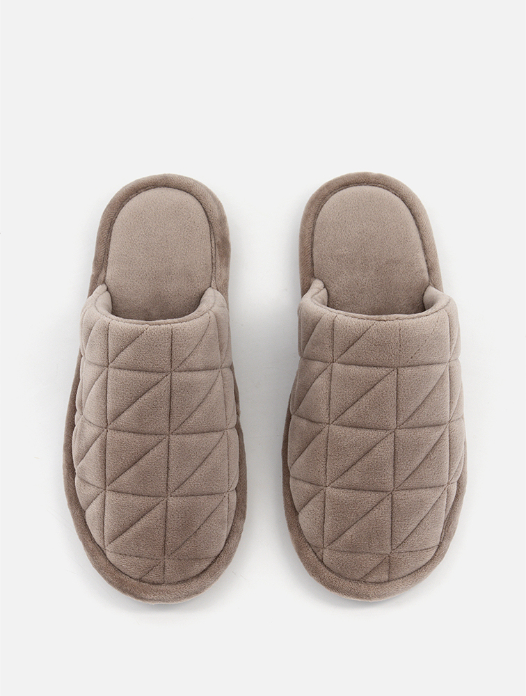 Men's Albert Geometric Velour Slippers - Twin Gusset, Checked Lining, Textile-Covered PVC Sole, Classic Design - View #8