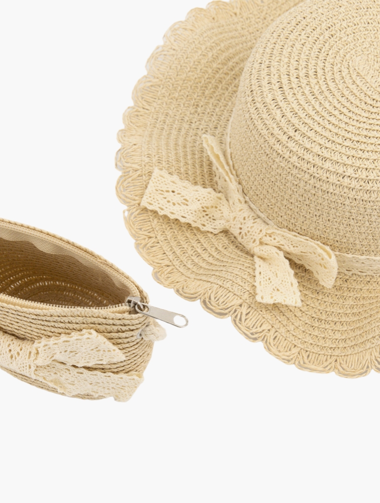 MyRunway | Shop Woolworths Set - Natural Straw Lace Bow Hat & Bag