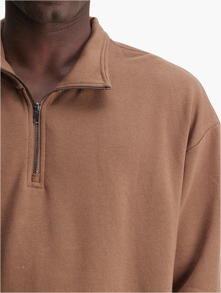 MyRunway | Shop Woolworths Brown Funnel Neck Quarter Zip Fleece