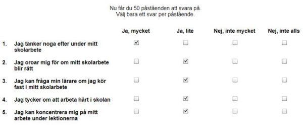 PASS-frågor Frågor om skolarbete för elevenkät för skola
