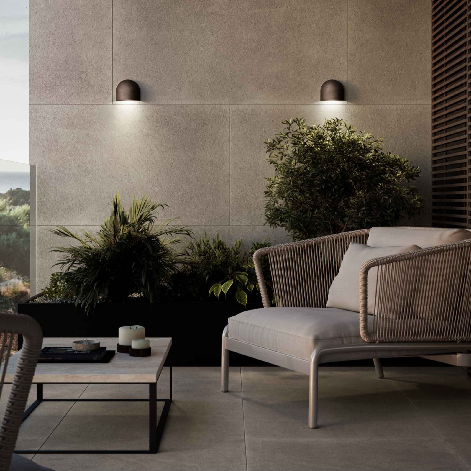 Outdoor wall lamp, Mask 298.01.OS, burnished brass, IP65, LED, dim