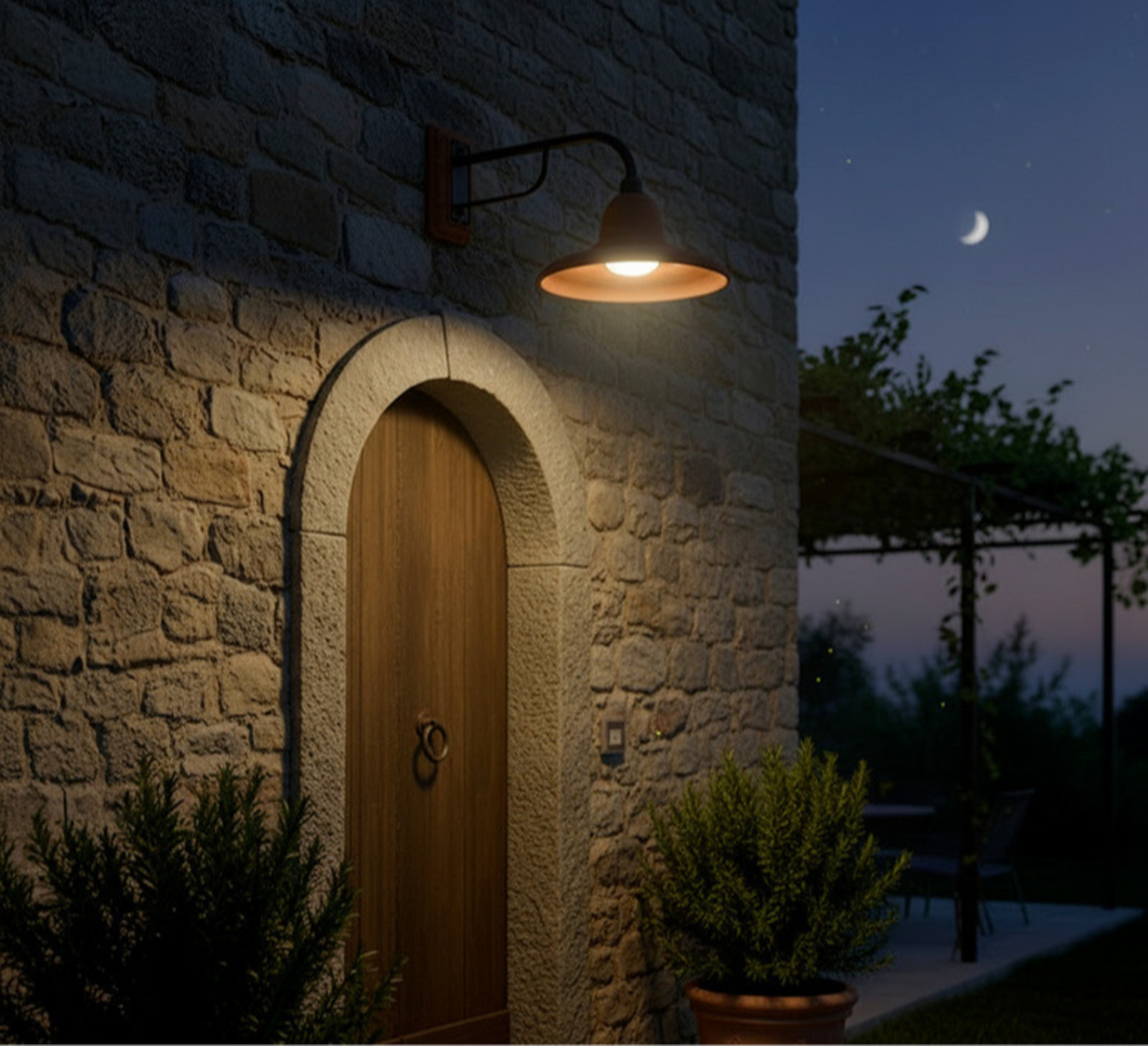 Outdoor wall light, Spoleto 1232, terracotta, IP55, P 45cm, Ø 25cm