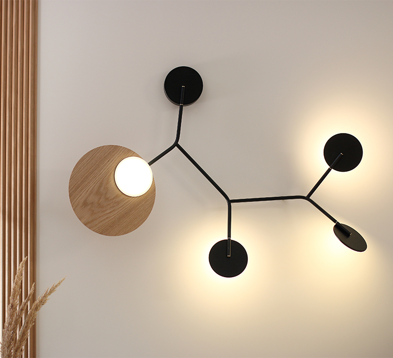 Plafonnier, Ballon Pendant U1, or, noir et noyer, LED, 3000K, 500lm, Ø39cm,  H58cm - TUNTO - Luminaires Nedgis