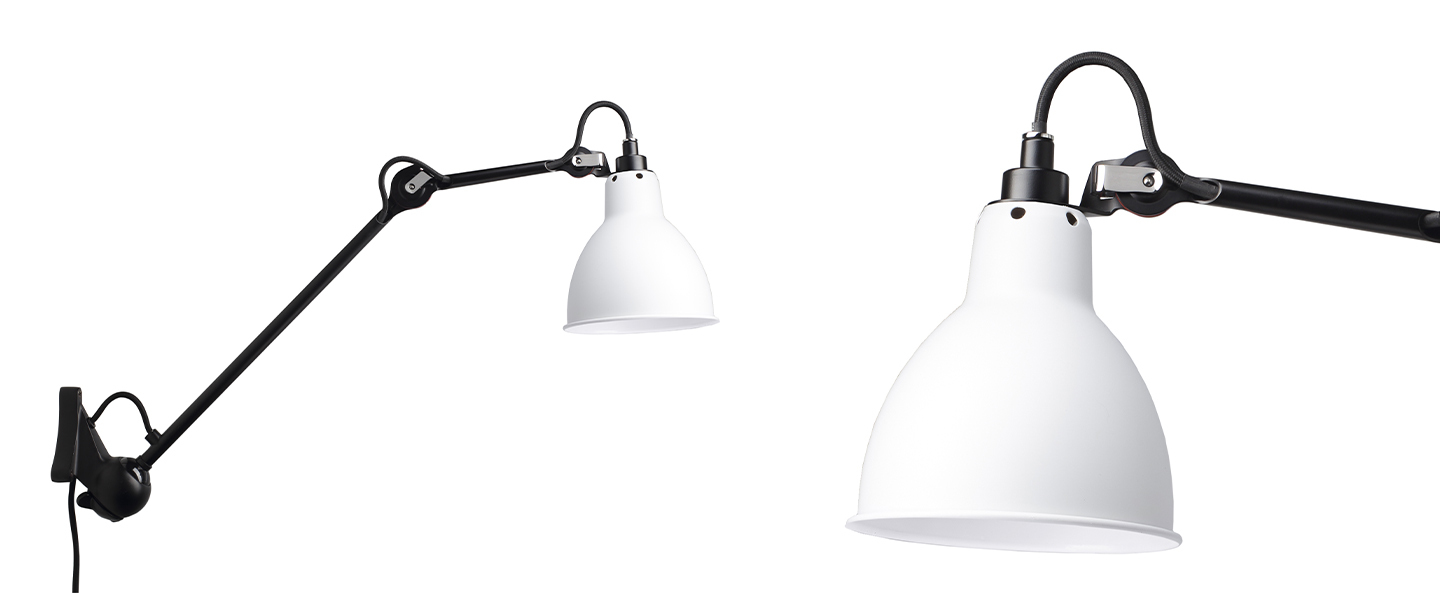 Applique murale lampa gras n 222 corps noir abat jour rond blanc interieur blanc l14cm h14cm dcw editions paris normal