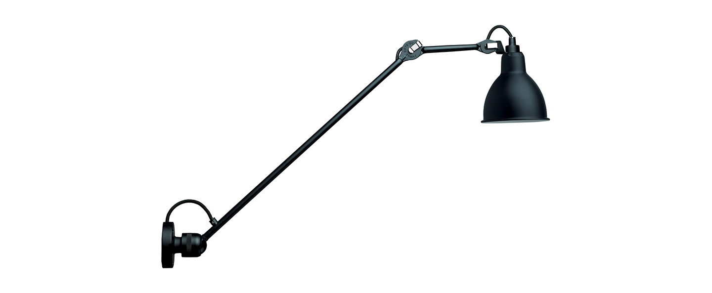 Applique murale lampe gras 304 l60 corps noir abat jour rond noir interieur blanc l14cm h14cm dcw editions paris normal