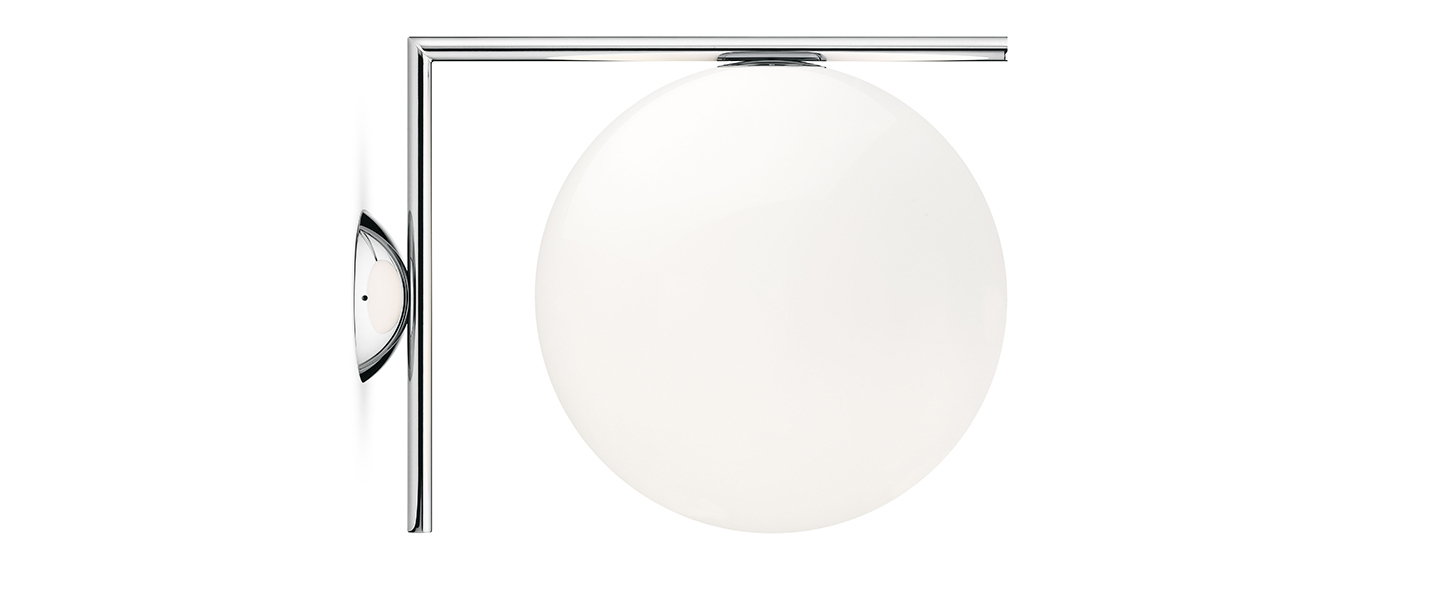 Applique ou plafonnier ic lights c w2 opalin et chrome l31 6cm h30cm flos normal