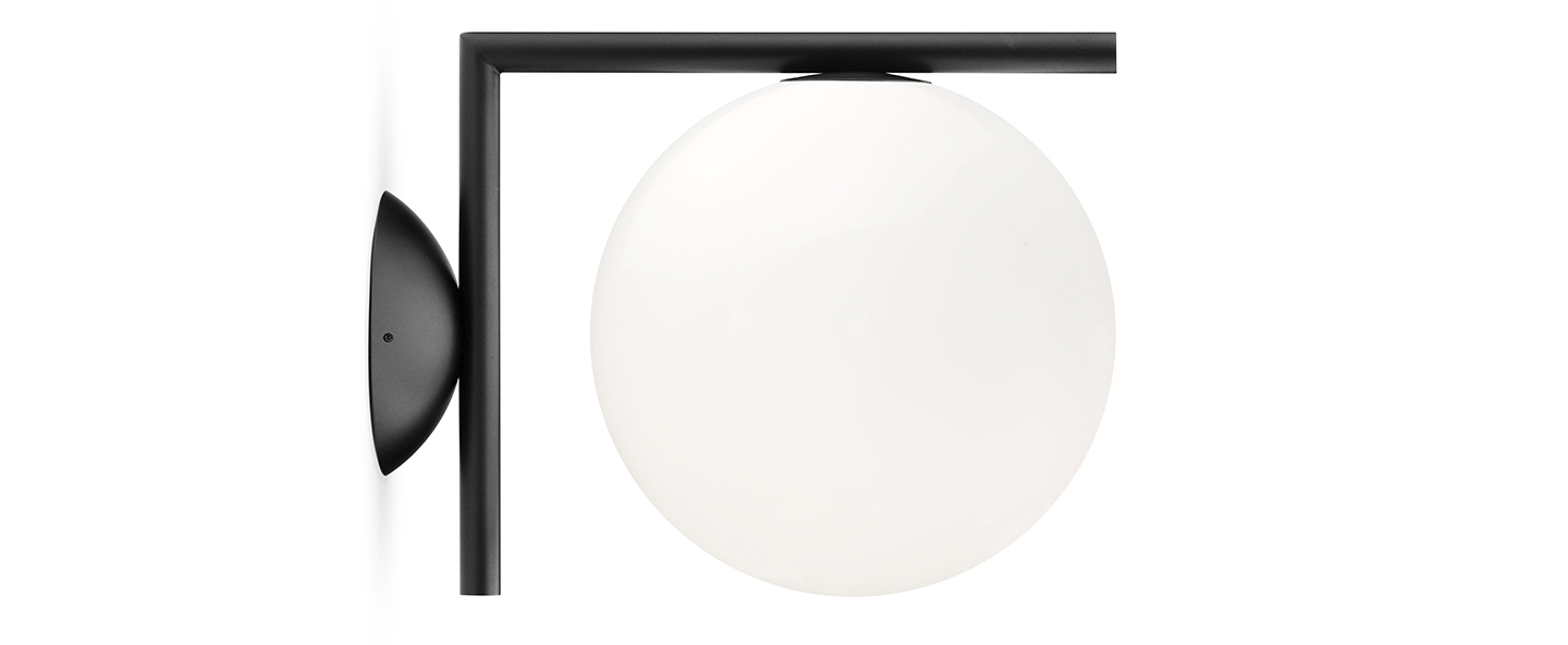 Applique ou plafonnier ic lights wall 1 outdoor opalin et noir ip65 l20cm h21 6cm flos normal