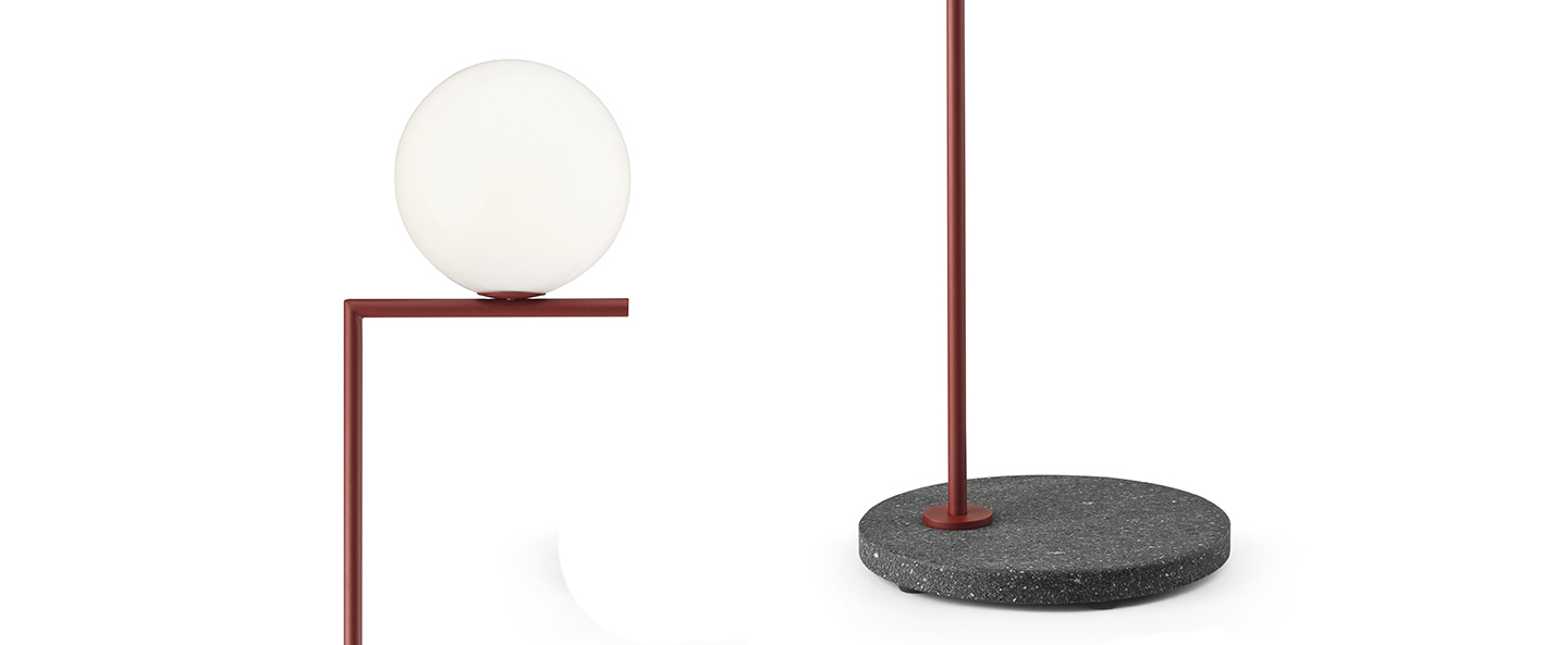 Lampadaire d exterieur ic lights floor 1 outdoor opalin rouge burgundy et lave noire ip44 o32cm h135cm flos normal